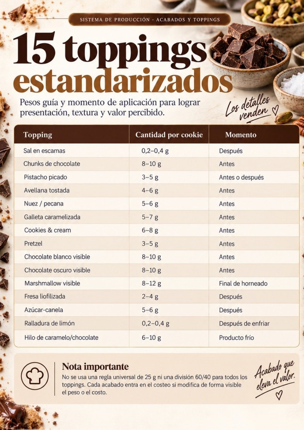 Toppings estandarizados