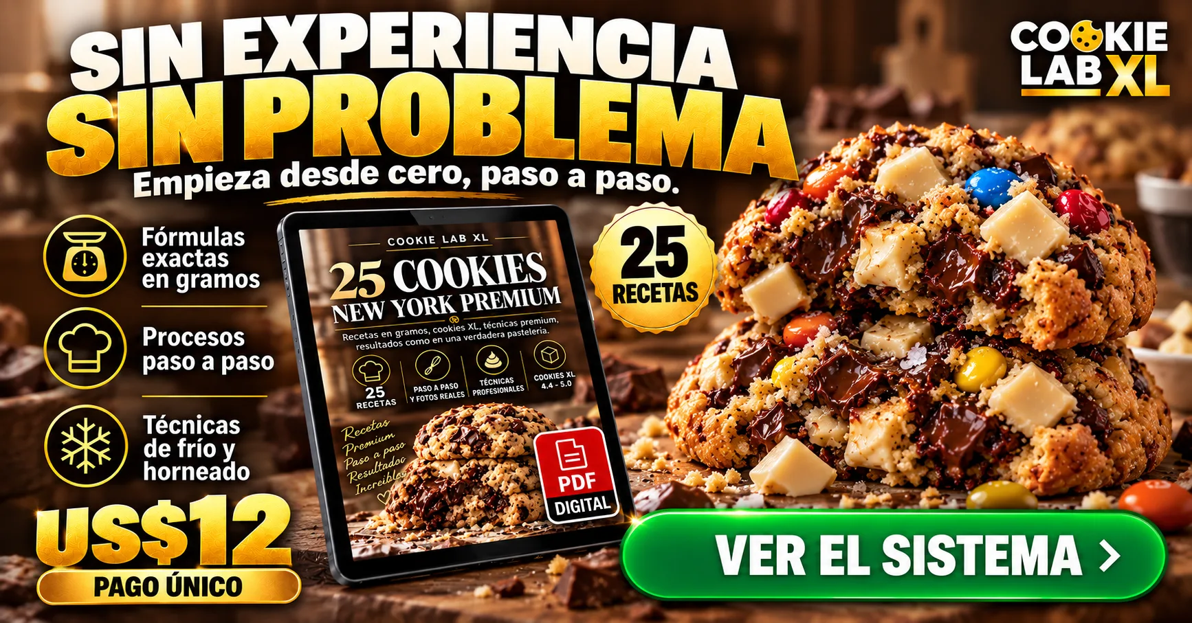 Sin experiencia, sin problema: 25 recetas, fórmulas en gramos, procesos y técnicas de frío y horneado